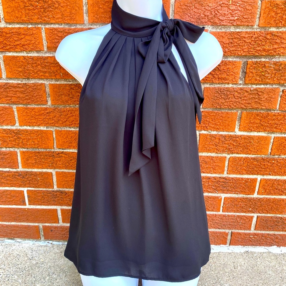 Express High Neck Side Tie Black Tank